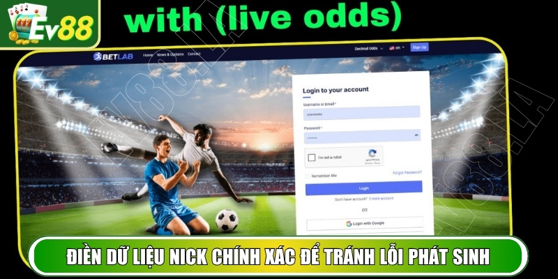 Điền dữ liệu nick chính xác để tránh lỗi phát sinh